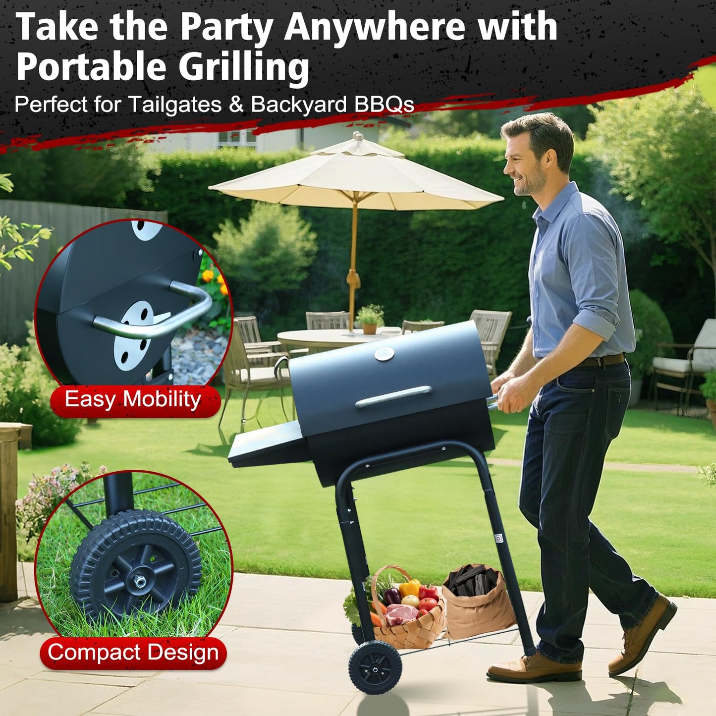 Charcoal BBQ Grill With Offset Smoker: Large Oil Drum Barbecue Barrel Grill For Outdoor Garden