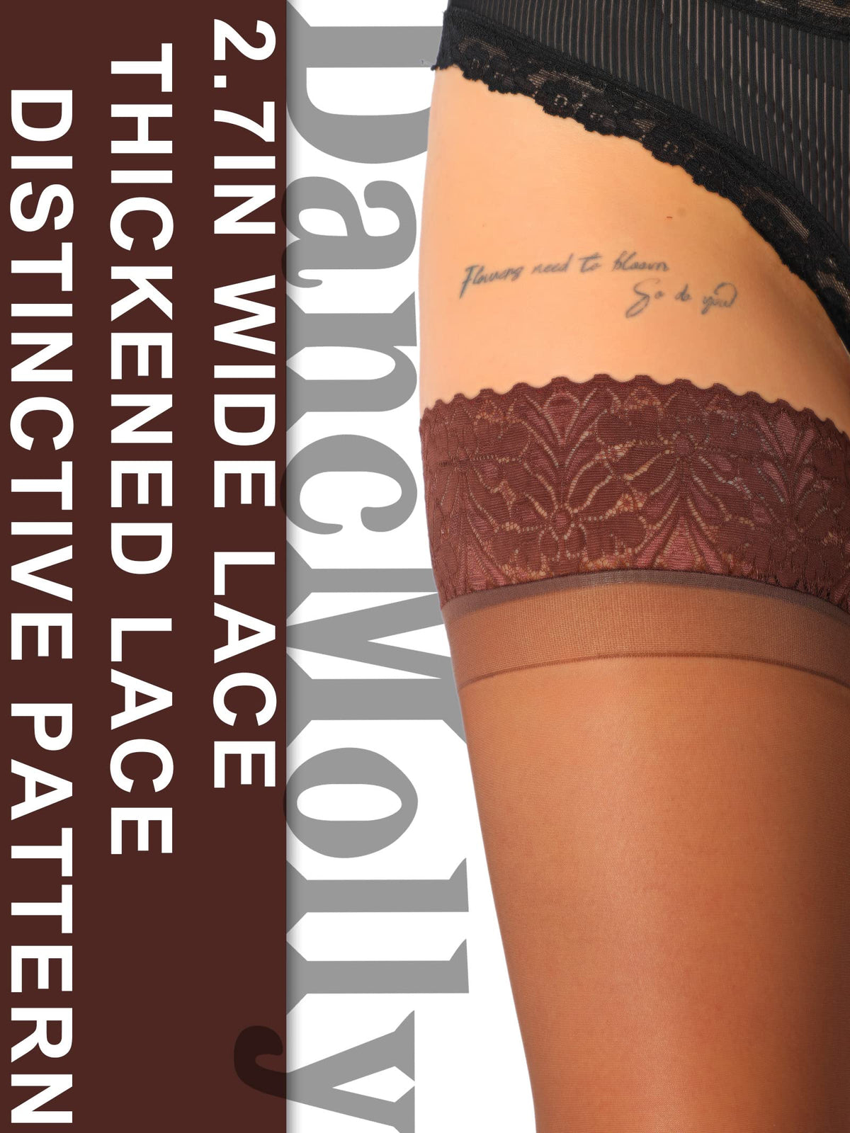DancMolly Silky Thigh High Stockings, with 6+ Colors Sheer Silicone Lace Top Pantyhose for Women