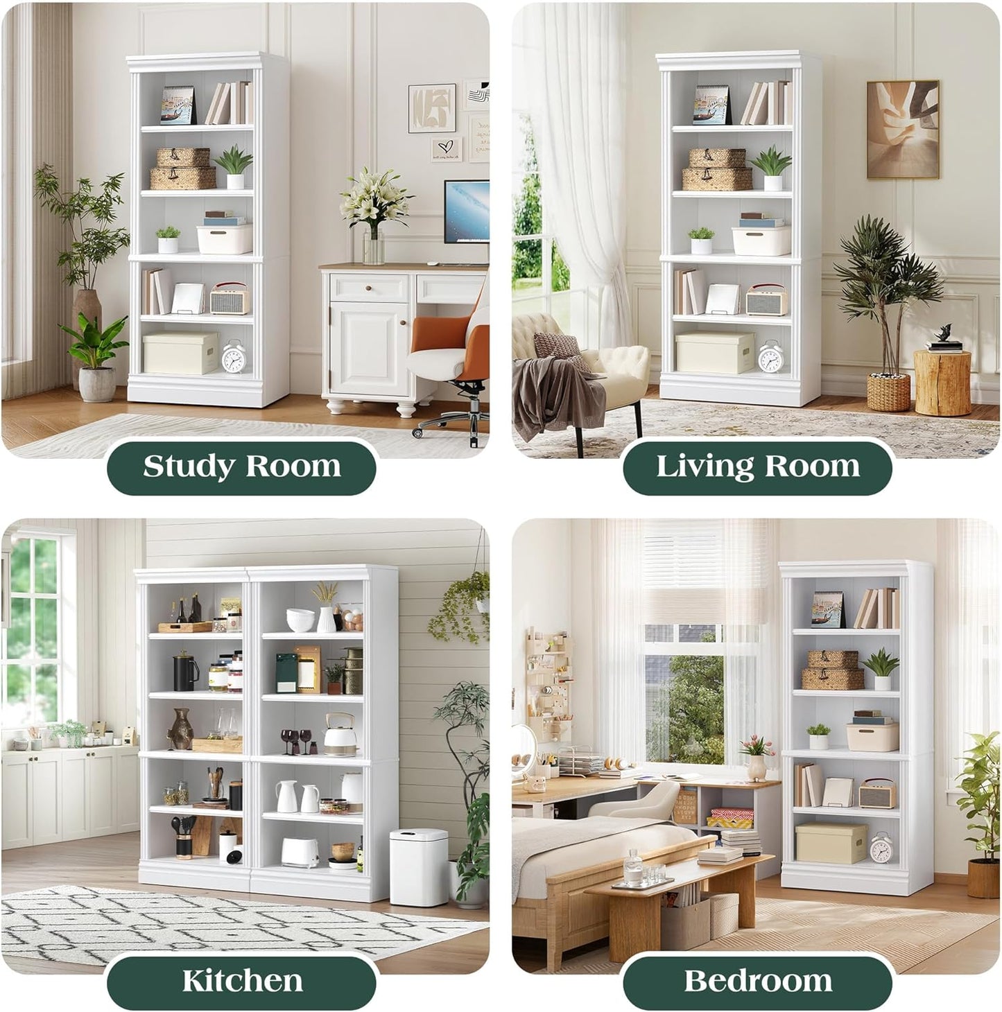 LUXOAK Bookcase, 5-Tier 181cm Tall Book Shelf with Vertical Line Frame, Slim Freestanding Storage Shelf, Anti-Tip Safety Kit, Space-Saving for Living Room, Bedroom, Study & Office,72 x 29 x 181 cm