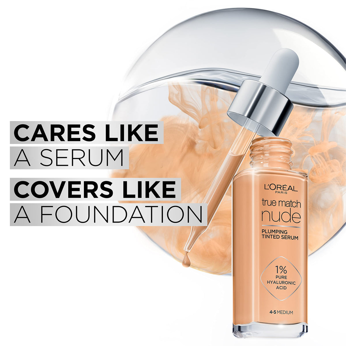 L'Oréal Paris Nude Plumping Tinted Serum with Hyaluronic Acid, Shade 4-5