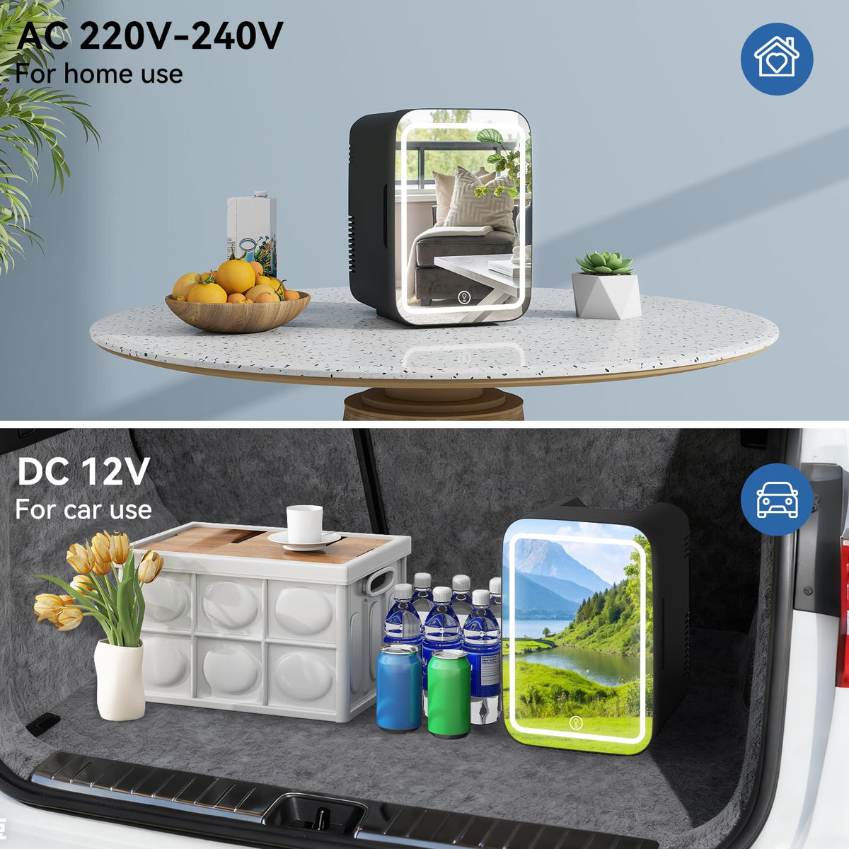 ARTETHYS Mini Fridge for Bedrooms, 8L Skincare Fridge with LED Mirror