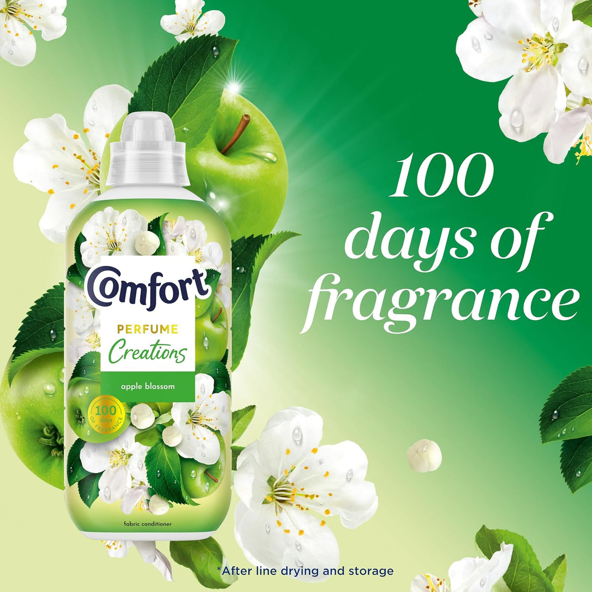 Comfort Perfume Creations Apple Blossom Fabric Conditioner Softener with Motion-Activated Fragrance Technology 100 Days of Freshness 48 washes (1.44 L)