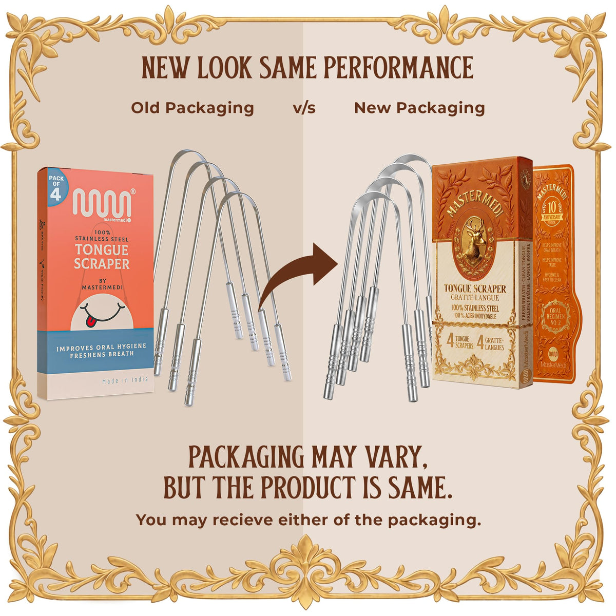 MasterMedi Tongue Scraper with Travel Case 1 Pack, Bad Breath Treatment Tongue Scraper for Adults & Kids, Stainless Steel Metal Tongue Scraper, Easy to Use Tongue Cleaner for Hygiene and Self Care