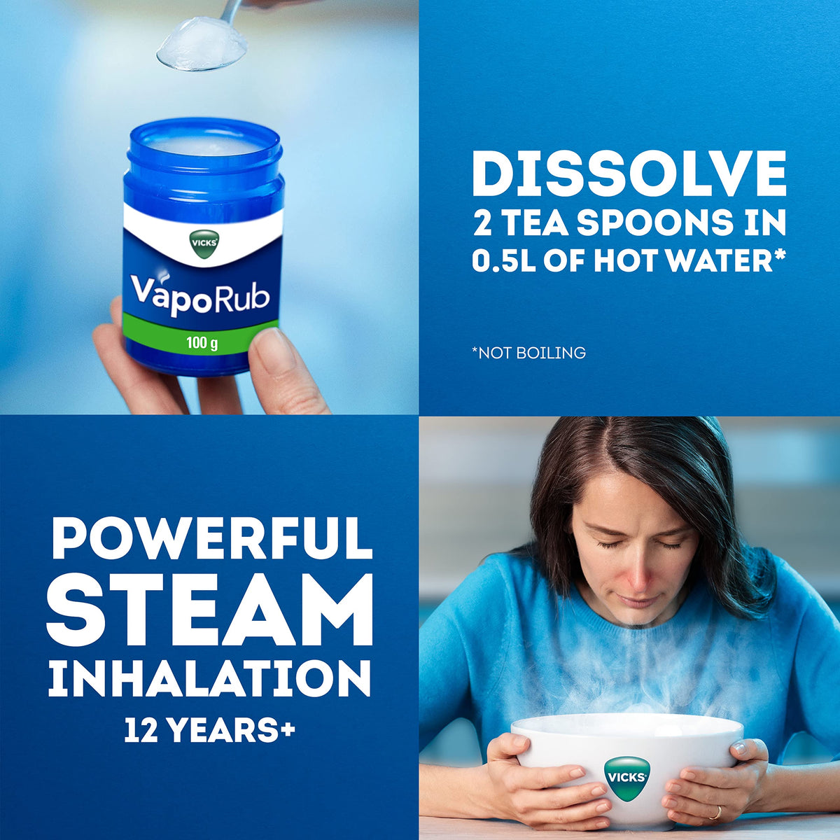 Vicks VapoRub 100 gr, Relief Of Cough Cold & Flu Like Symptoms, Relieves 4 Cold Symptoms: Nasal Catarrh, Nasal Congestion, Cough & Sore Throat, Helps You Sleep For Adults & Kids