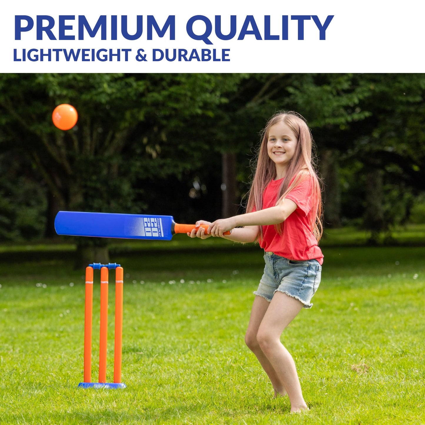 Powerplay Plastic Cricket Set Size 1 for Kids, Lightweight Ball, Stumps & Bat – Fun Outdoor Cricket Set