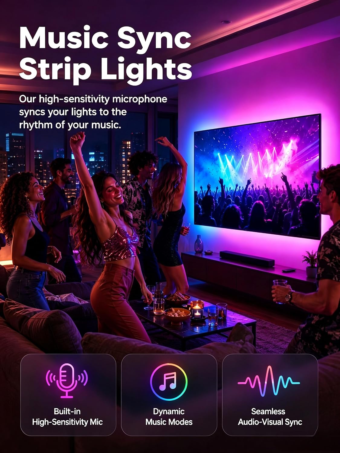 MATICOD TV LED Lights, 4M TV Lights for 45-60in TVs, Music Sync RGB TV Backlight USB LED Strip Lights with Remote and App Control for Christmas Decorations