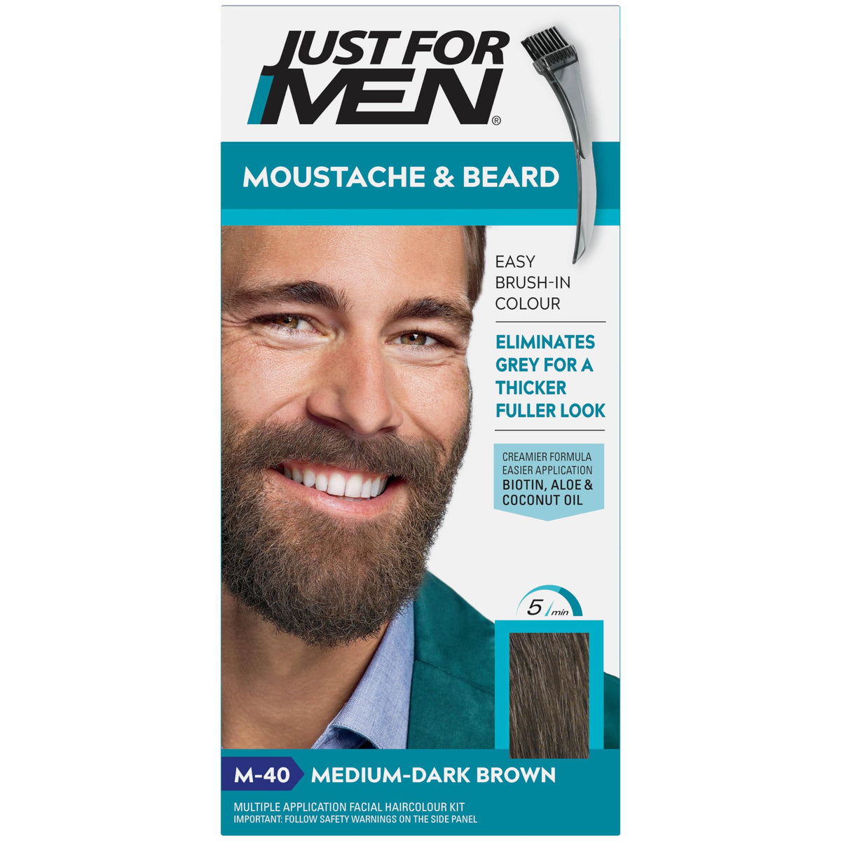 Just for men Moustache & Beard Dark Brown Dye, Eliminates Grey for a Thicker & Fuller Look M45