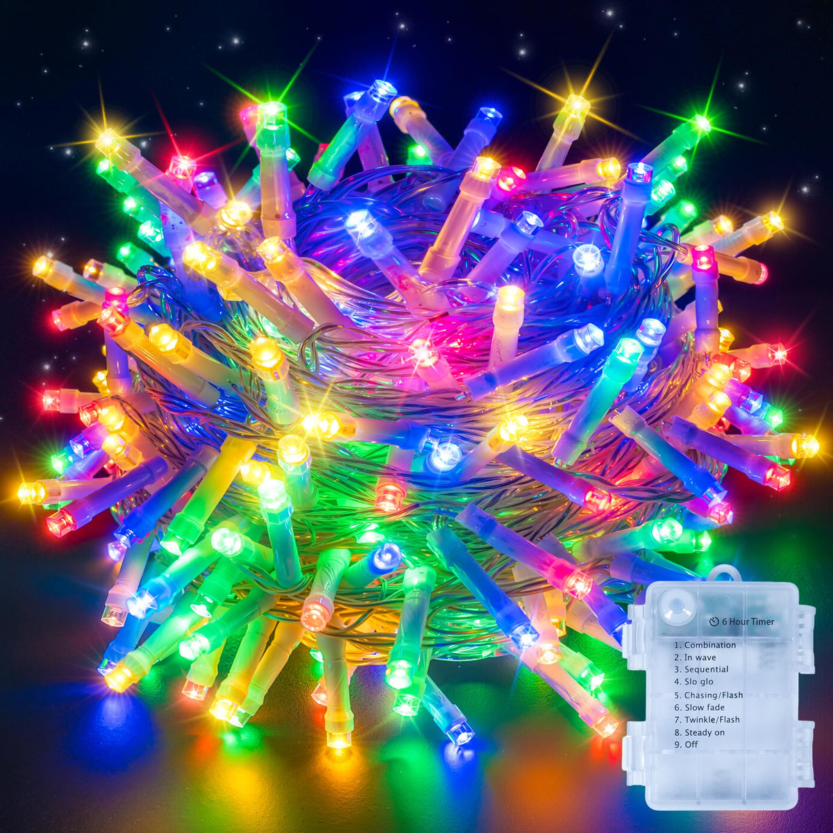 Ollny Fairy Lights Battery Operated, 10m 100 LEDs Bright Battery Powered String Lights, Cool White Outside Christmas Lights Waterproof with 8 Modes/Timer for Indoor Outdoor Bedroom Garden Decorations