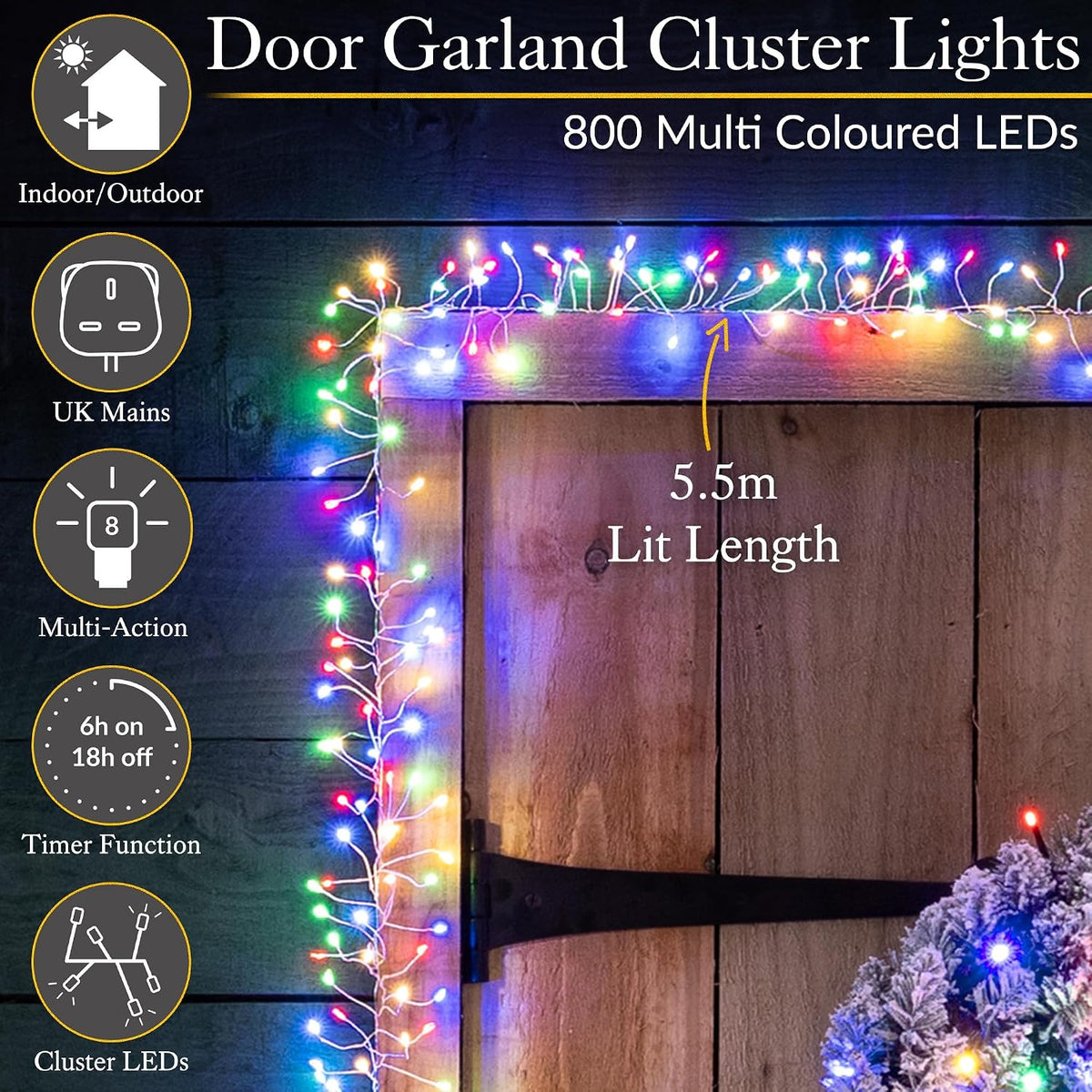 Christow Cluster Light Christmas Door Garland, 800 LEDs, Multi-Coloured