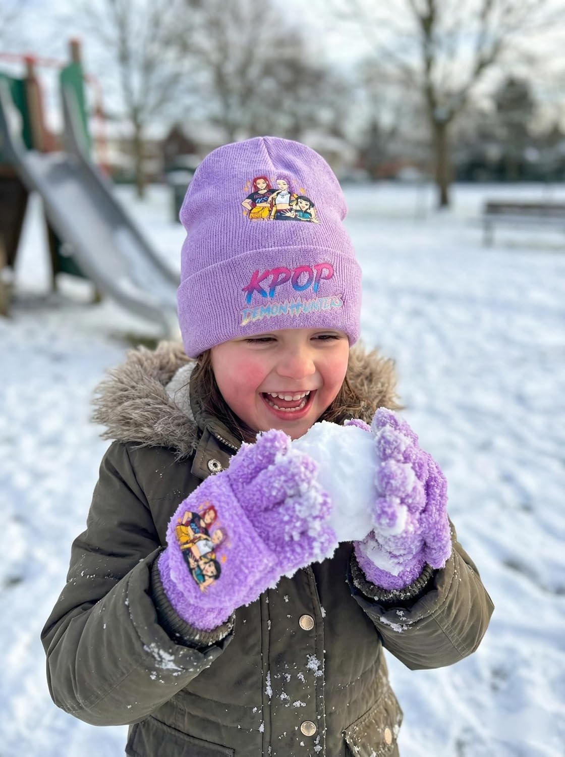 Kpop Inspired Hunters Winter Hat and Gloves Set - Warm Thermal Beanie Cap With Anti-slip Fold Mitten Gloves Outdoor Sports Soft for School,Gifts for Korean Pop, Anime Lovers, Girls