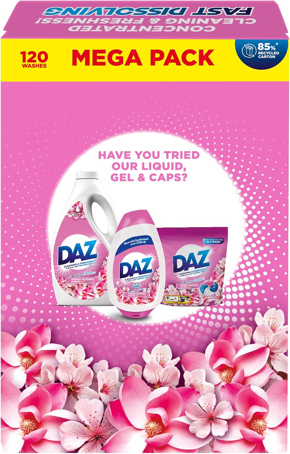 Daz Cherry Blossom Washing Powder 120 Washes, Bio Laundry Detergent