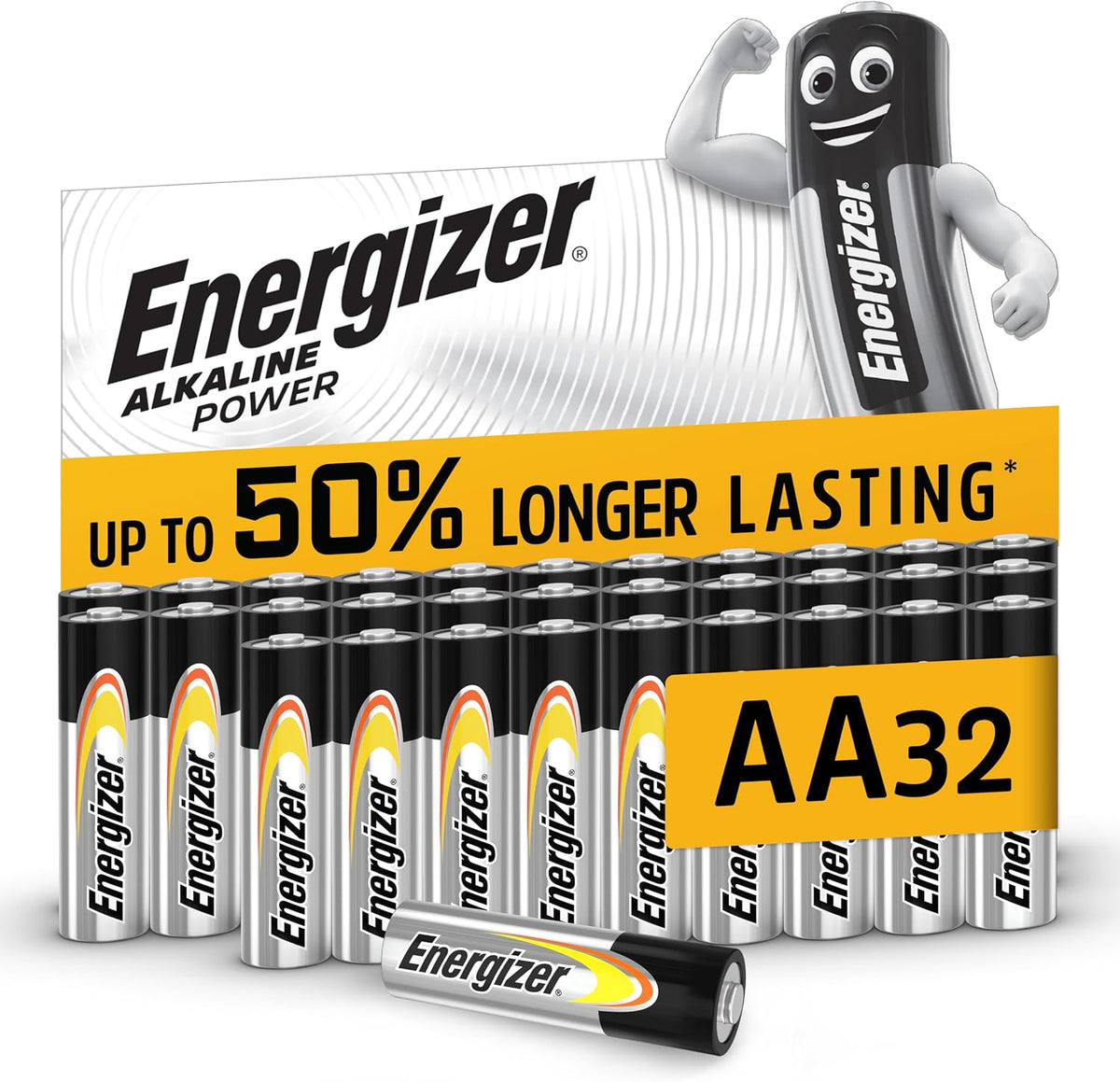 Energizer Alkaline Power - AA Batteries (32 Pack) Up To 50% Longer Lasting