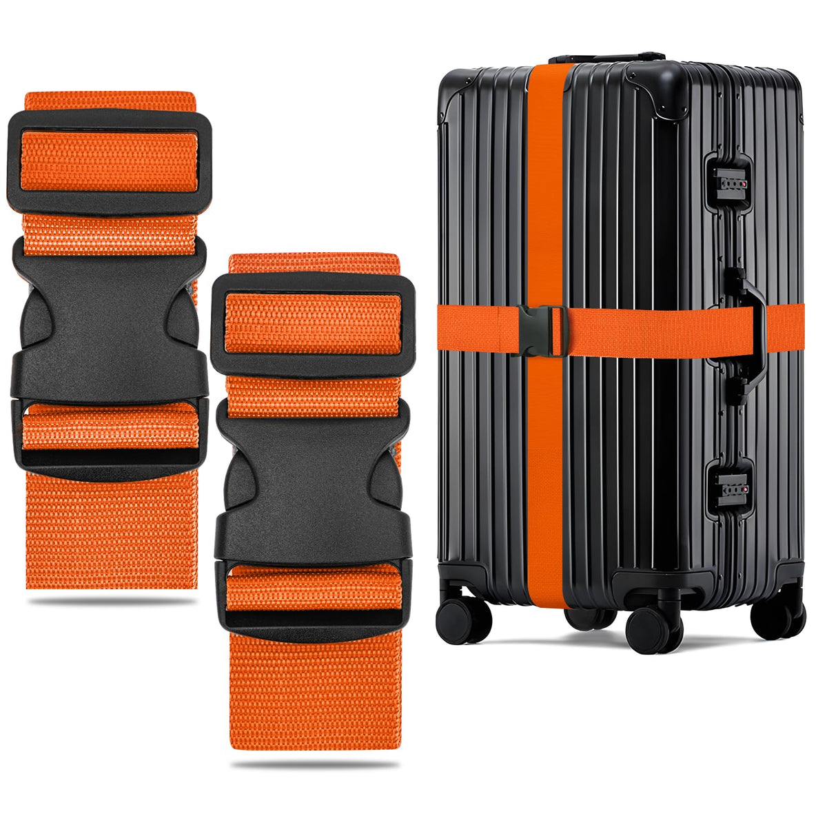 WISYOK Luggage Straps Extended, 4 Pack, 130-250cm Adjustable, Blue Orange