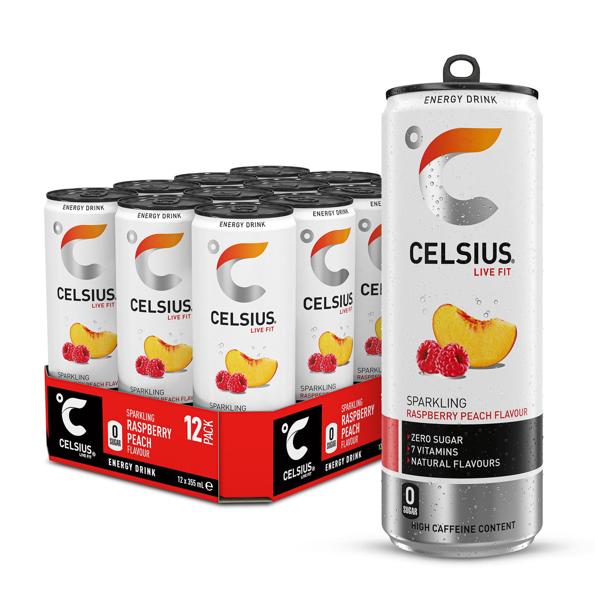CELSIUS Energy Drink, Sparkling Mango Lemonade, Natural Flavours. No Artificial Colours, Sugar Free Energy Drinks, 355 mL, 4-Pack