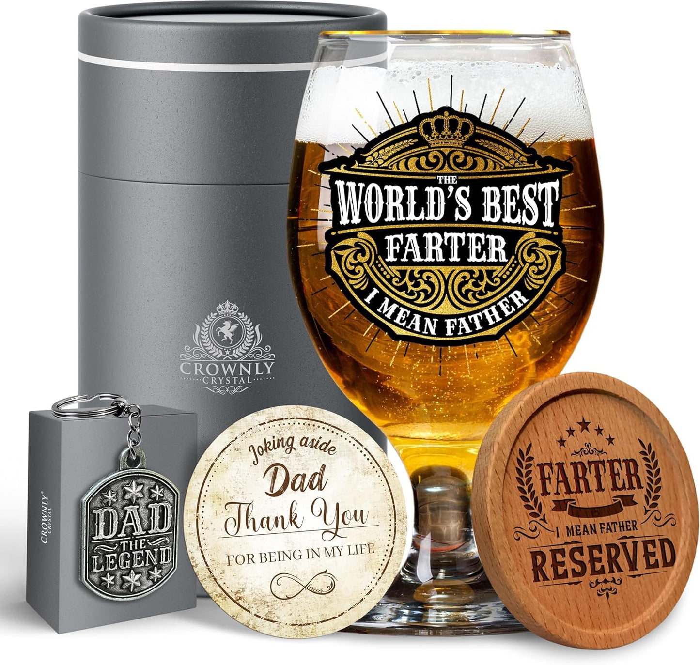 Crownly Crystal® Gold Birthday Gifts: Dad's Beer Glasses