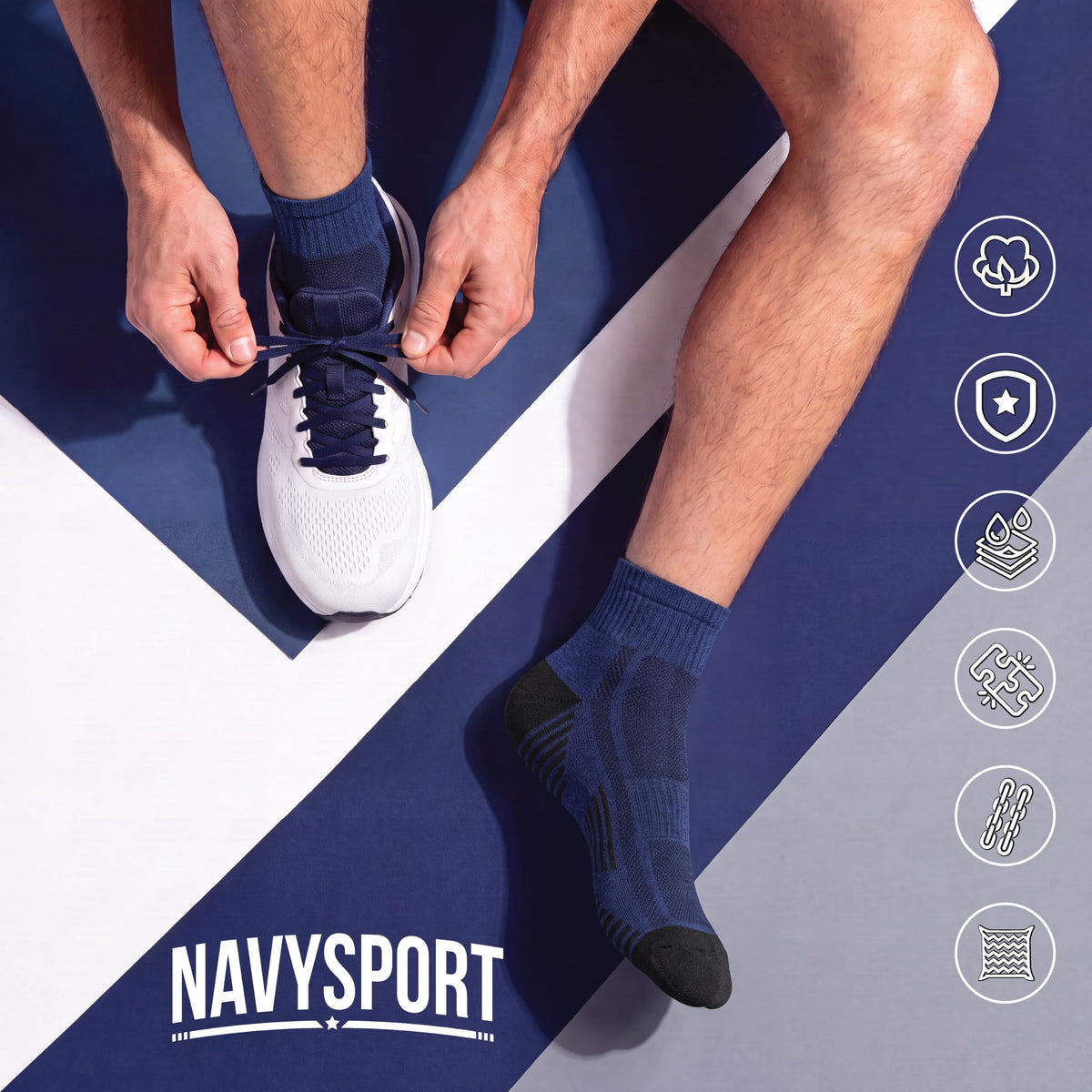 NAVYSPORT Men's Cotton Sports Socks, Pack of 6 Pairs