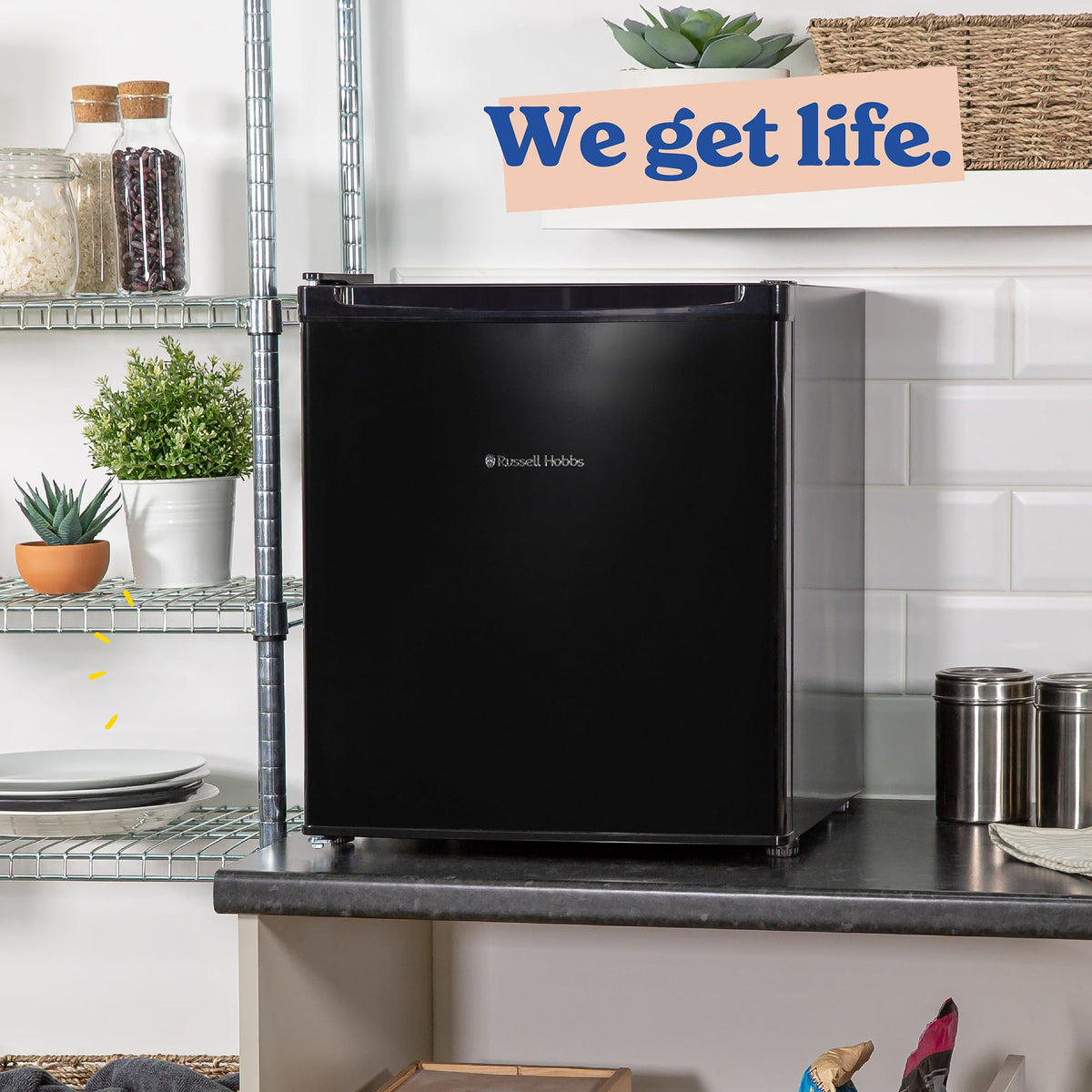 Russell Hobbs Table Top Larder Mini Fridge 66L Capacity, Reversible Door & Adjustable Feet, 0 to 8 Degrees Manual Temperature Control, Silver RH67TTLF0E1SS