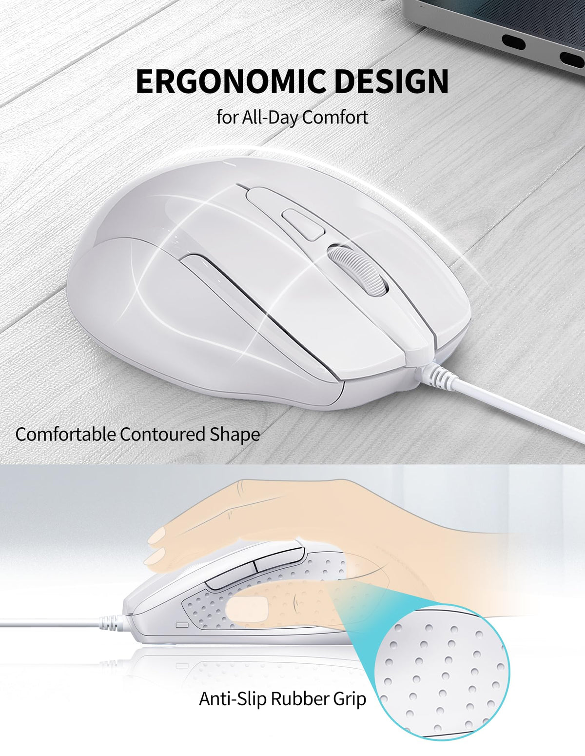 TECKNET USB Wired Mouse, 6400 DPI Mice 4 Adjustable DPI with 6-Button Corded, Optical Computer Mouse with Ergonomic Design for Laptop, Chromebook, PC, Desktop, Mac, Notebook