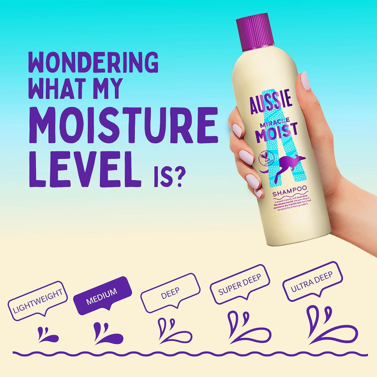 Aussie Miracle Moist Shampoo 1L Pump to Restore Brittle & Dry Hair