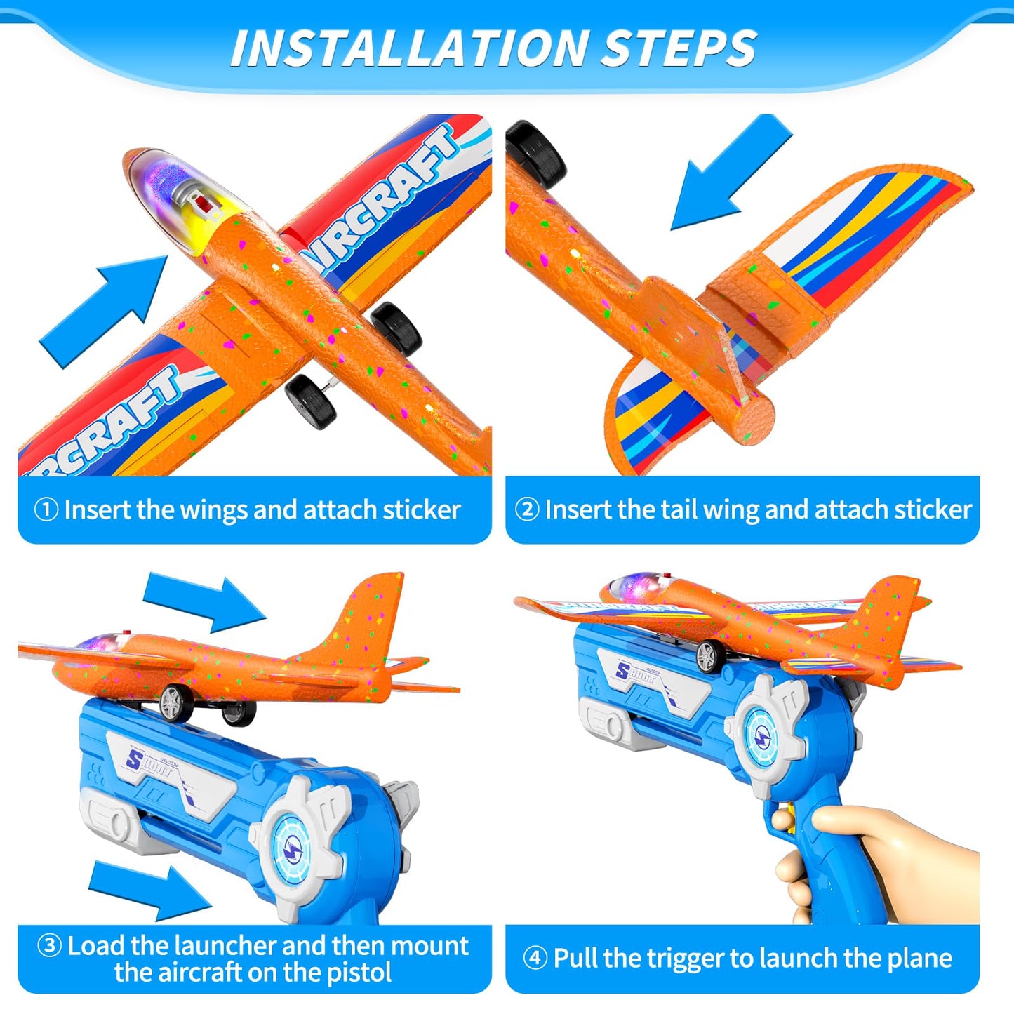 Doloowee Boys Toys for 3 4 5 6 7 8 Years Old, 1 Launcher with 3 Foam Glider Planes, Outdoor Garden Toys Birthday Present Gift for Kids 3 4 5 6 7 8 Year Old