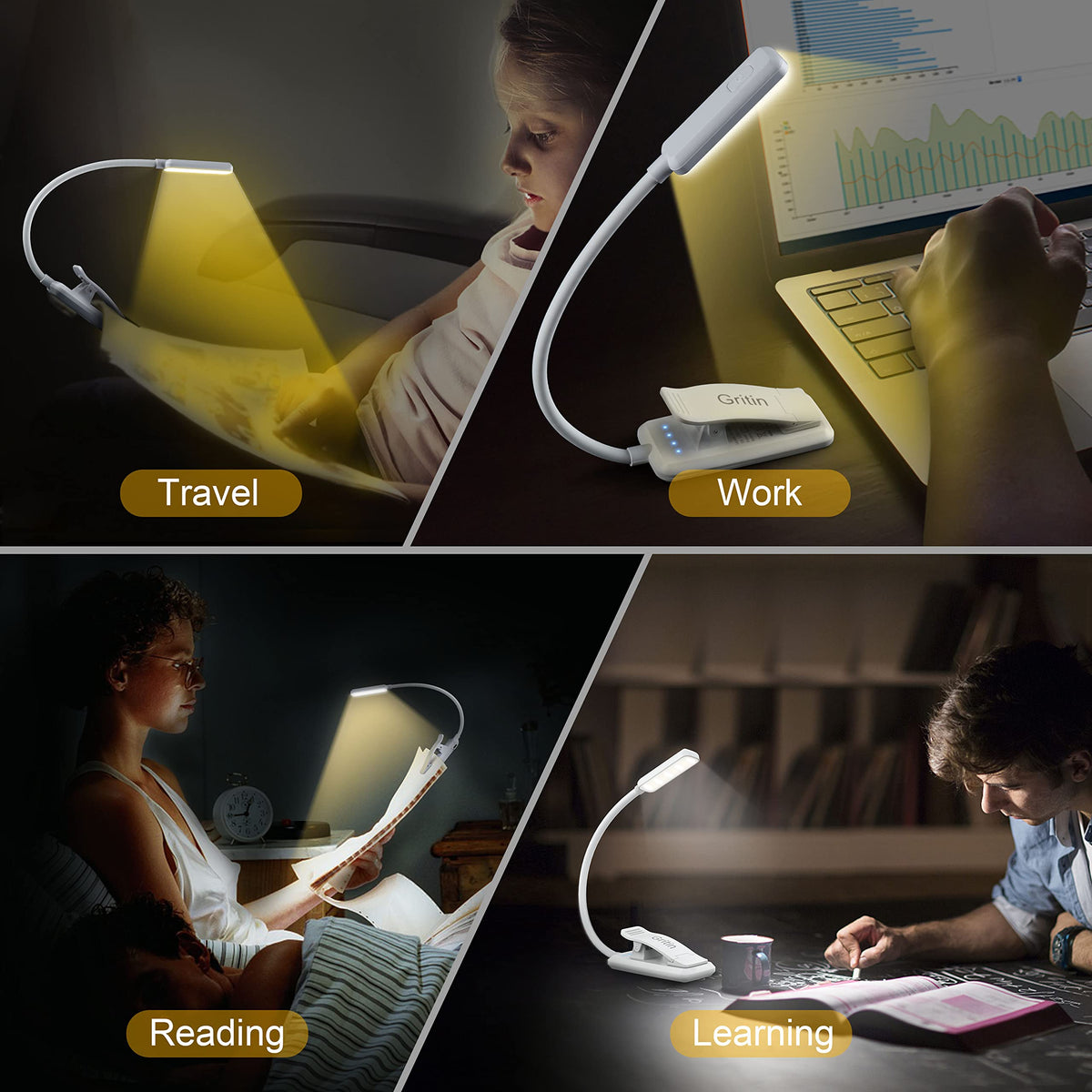 Gritin 9 LED Rechargeable Book Light for Reading in Bed-Stepless Dimming