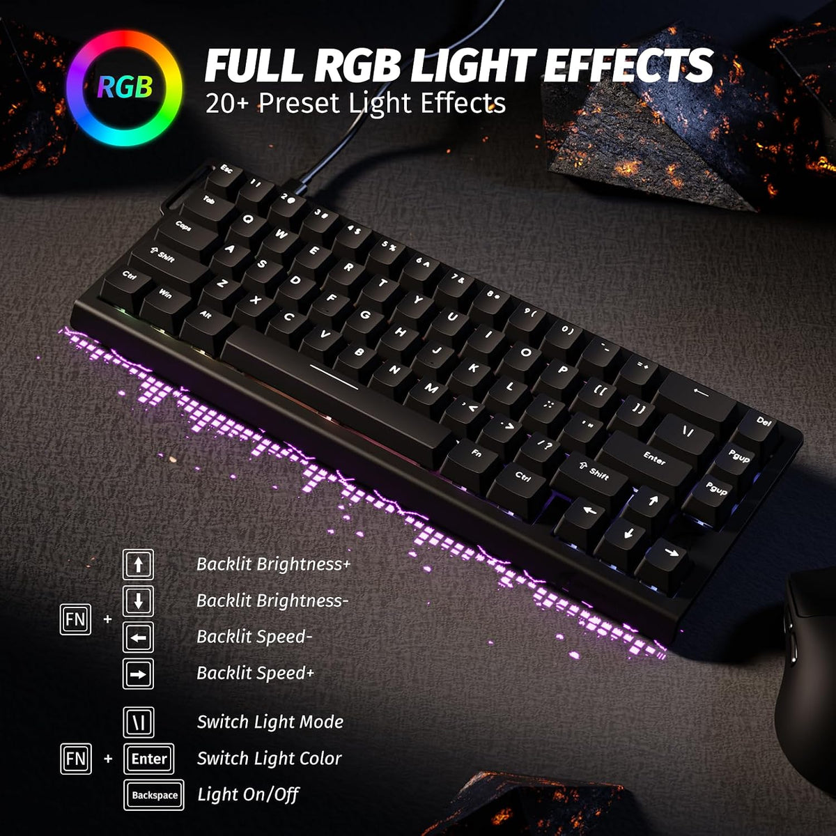 ATTACK SHARK X68 HE 8000Hz Rapid Trigger Keyboard, 0.01mm RT Accuracy Wired Gaming Keyboard with Magnetic Switch, Adjustable Actuation, Rapid Trigger, Snap Tap, RGB Lighting for PC/Mac, Black