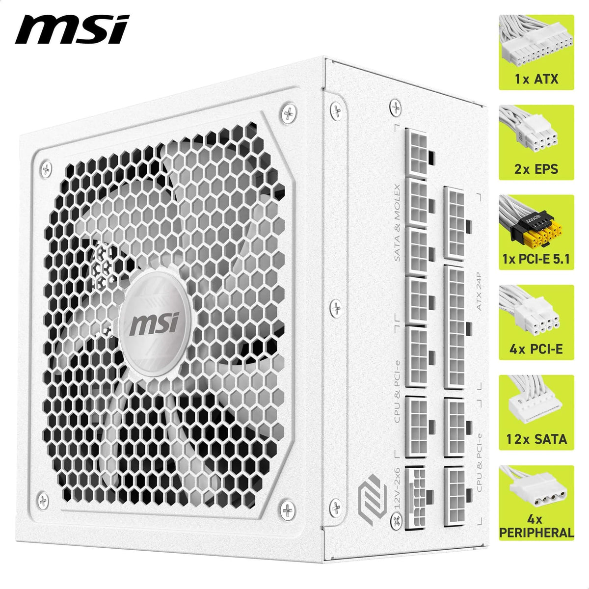 MSI MAG A750GL PCIE5 Power Supply Unit, 750W, 80 Plus Gold, Fully Modular, ATX 3.0, PCIe 5.0 GPU Support, 120mm FDB Fan, Full-Bridge LLC, Flat Black Cables - 7 Year Warranty