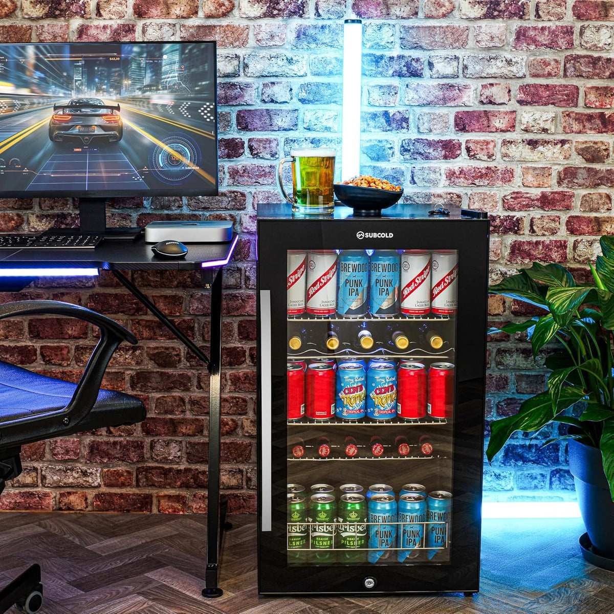 Subcold Ace90 LED Touch Control Beer Fridge With Glass Door | Premium Drinks & Wine Fridge | Black Alu Handle, Auto Defrost, Lockable | 91 Cans | Ideal for Home Bar Undercounter