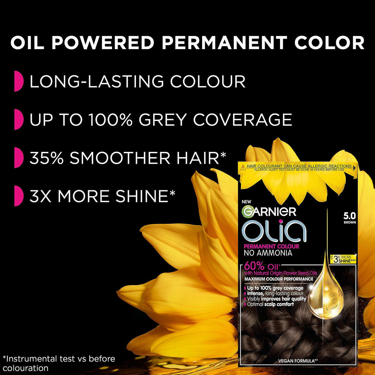 Garnier Olia Luminous Long-Lasting Permanent Hair Colour, 5.0 Brown