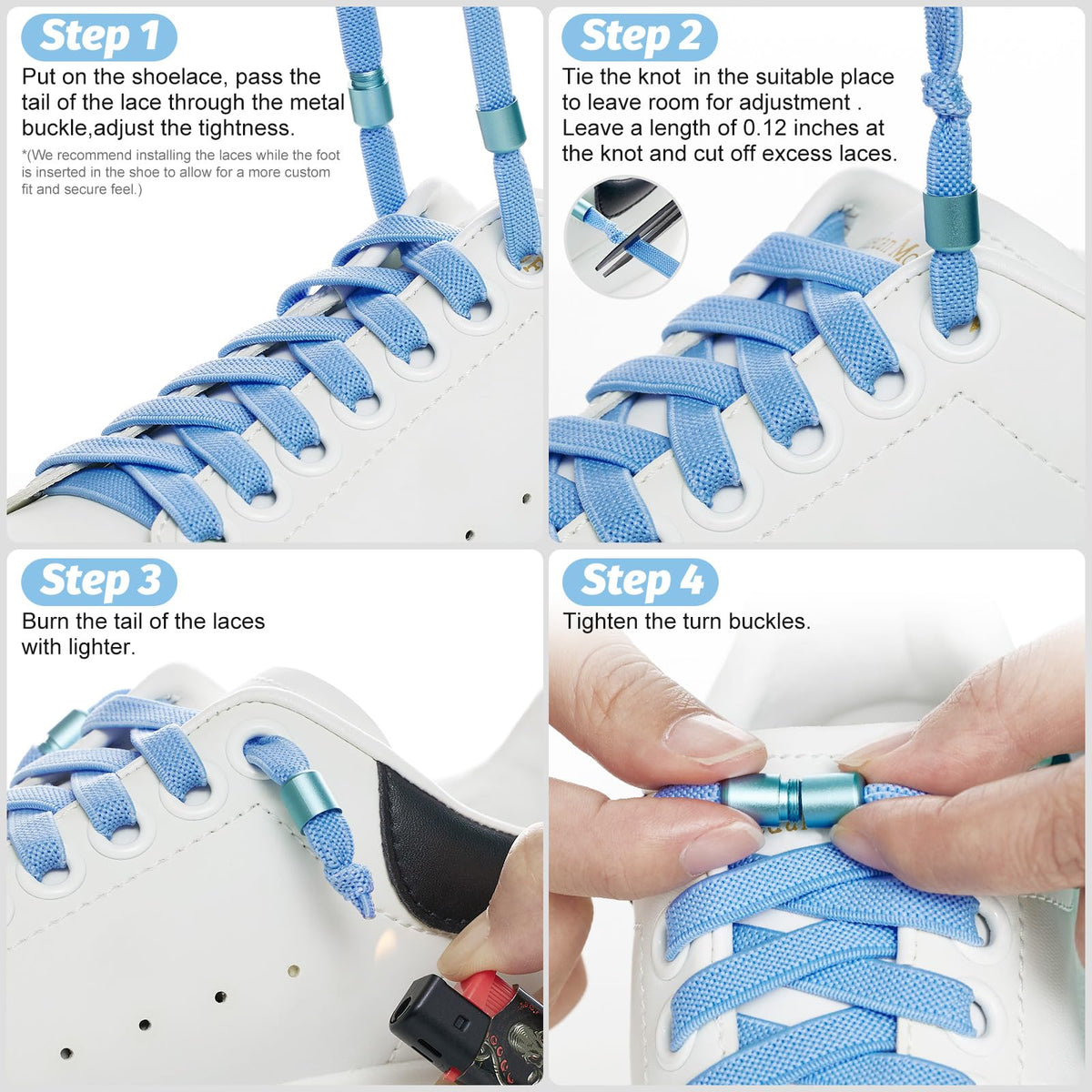 2 Pairs Elastic Shoe Laces for Trainers, 8mm Shoelace