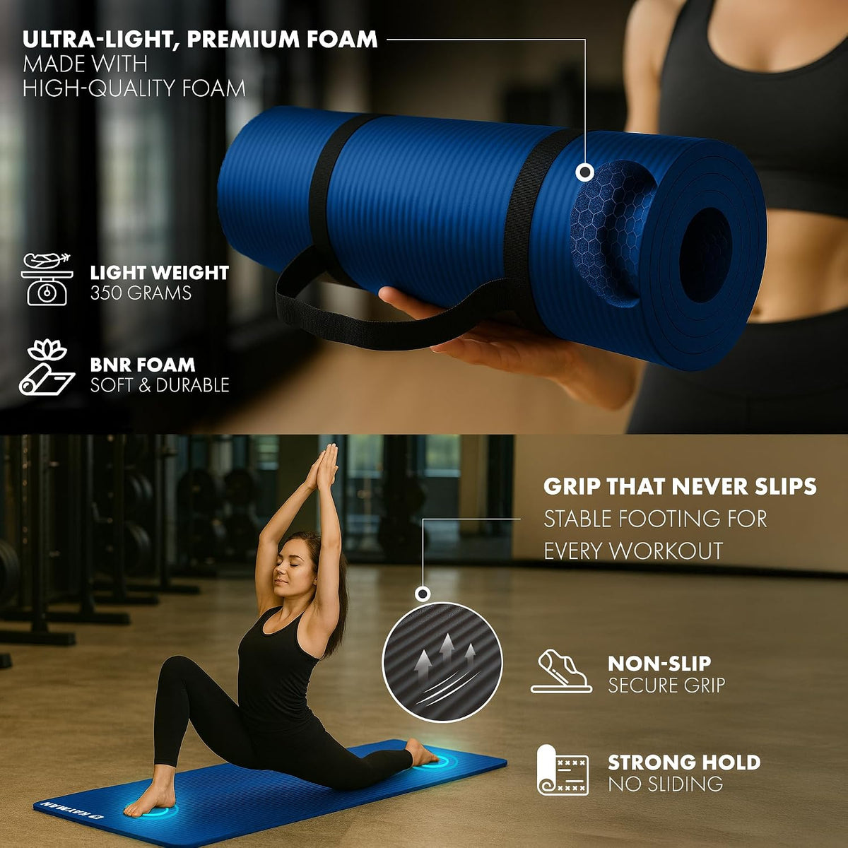 KAYMAN Yoga Mat - Non-Slip Extra Thick 8mm NBR Foam, Exercise Mat, 180x60cm