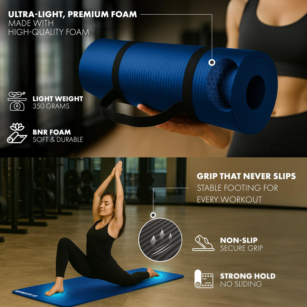 KAYMAN Yoga Mat - Non-Slip Extra Thick 8mm NBR Foam, Exercise Mat, 180x60cm