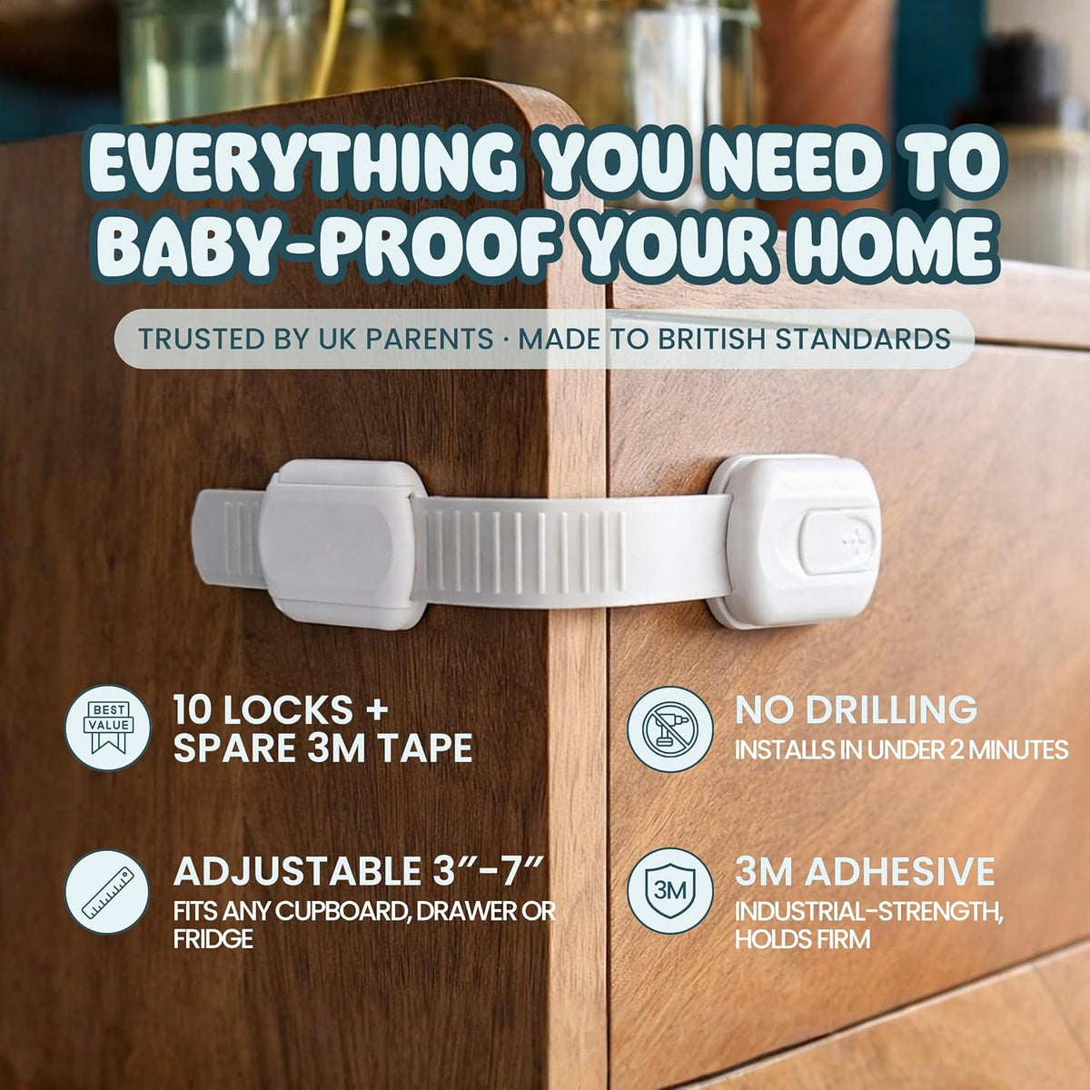 BooBoo Baby 10 Pack Premium Child Locks for Kitchen Cupboards