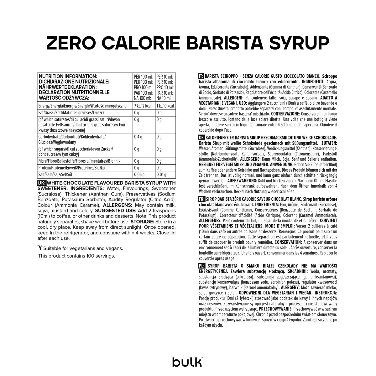 Bulk Zero Calorie Barista Syrup, Amaretto, Coffee, 1 Litre