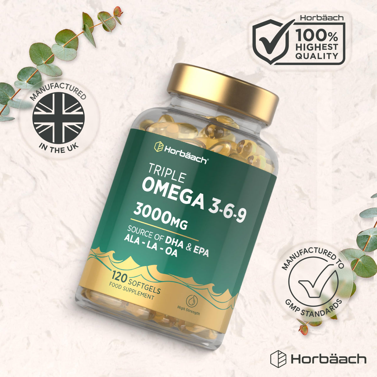 Triple Omega 3 6 9 Capsules 3000mg ALA, LA & OA - 240 Softgels
