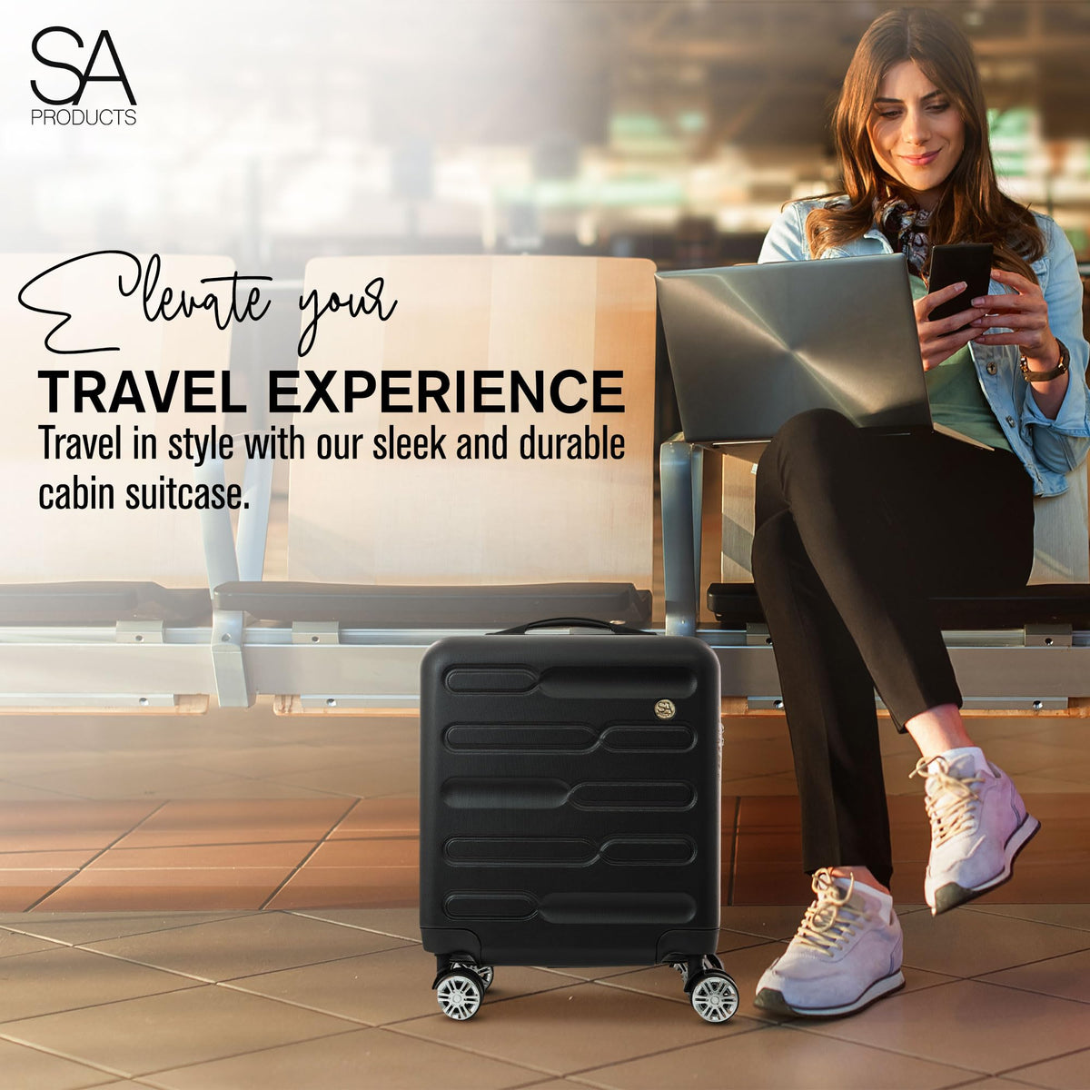 SA Products Cabin Suitcase - 34L Carry On Hard Shell Bag - 55x40x20 - Grey