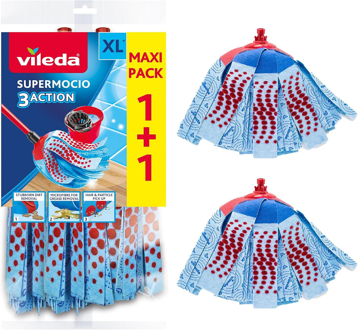 Vileda SuperMocio 3Action XL Mop Refill, 2 Pack – Fits All SuperMocio Mops
