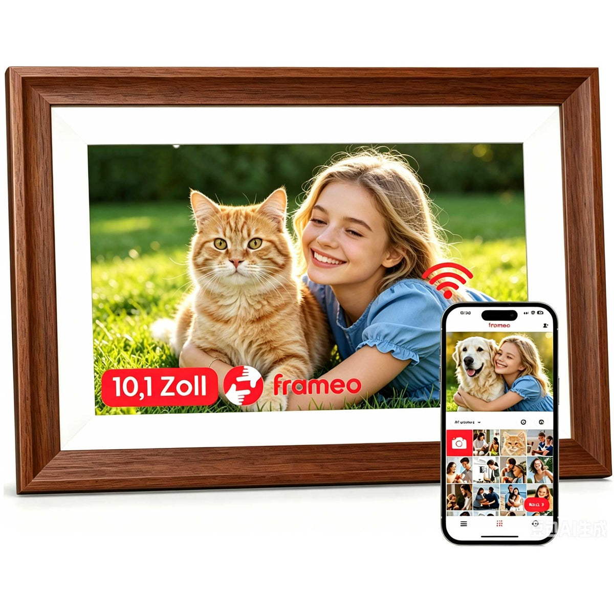 Frameo WiFi Digital Photo Frame 10.1 Inch - 1280x800 HD IPS Touch Screen Picture Frame Electronic, 32GB Memory, Auto Rotate, Wall Mountable, Digital PictureFrame for Sharing Photos and Videos