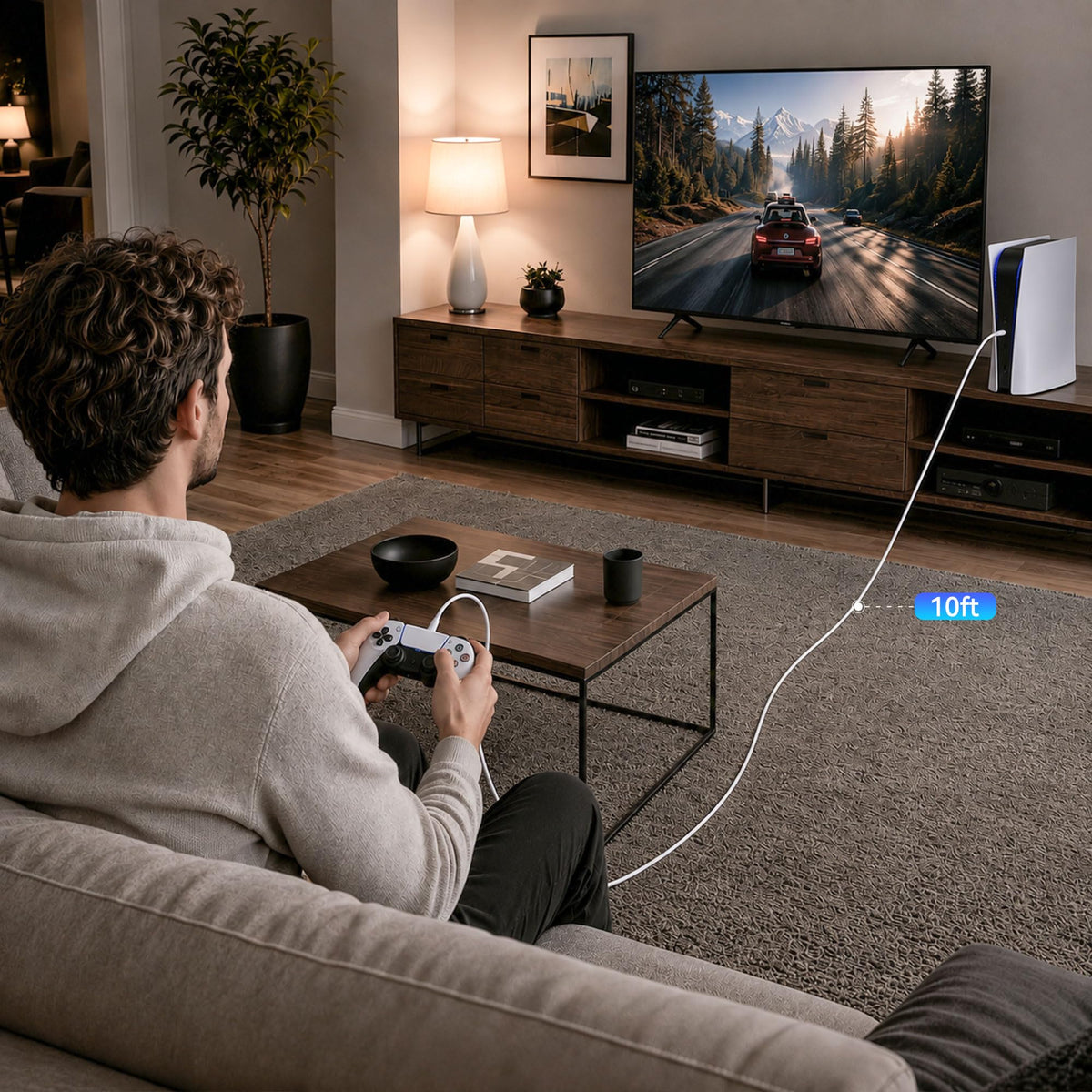 Superer 1.5M White Fit for Sony PS5 Controller Charger USB-C Charging Cable