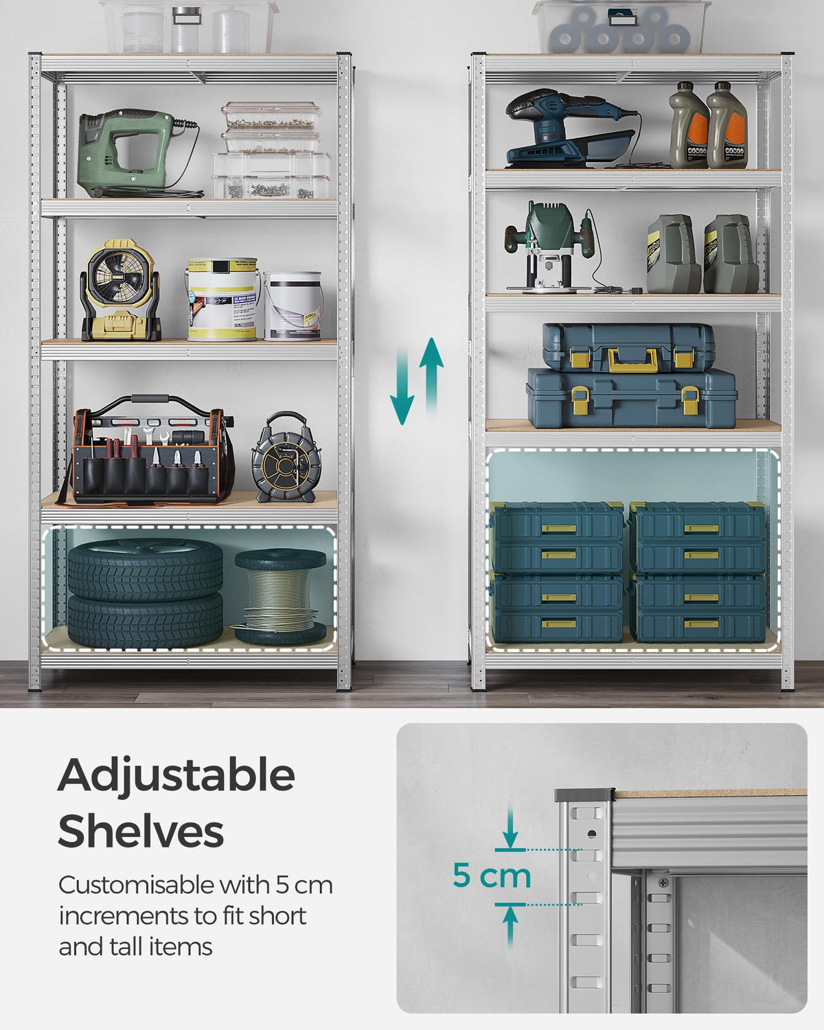 SONGMICS 5-Tier Heavy-Duty Shelving Units, Set of 2, Boltless Assembly