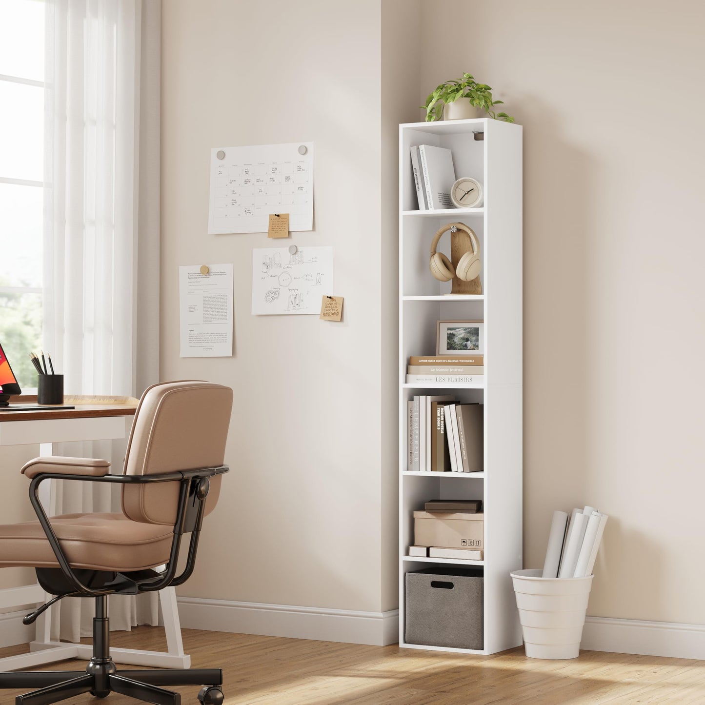 WOLTU Bookcase, White Book Shelf 6 Storage Cubes Unit, Tall Freestanding Bookcases for Living Room,Bedroom
