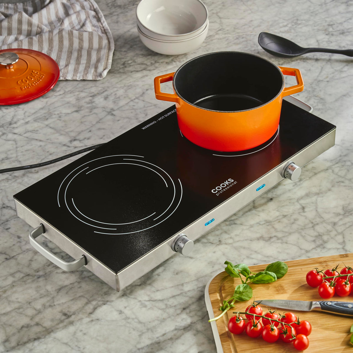 Cooks Professional Single Electric Ceramic Hob 2000W | Plug In Portable Hot Plate Powerful Countertop Stove with Non-Slip Feet, Side Handles & Knob Control | 17.5cm Diameter