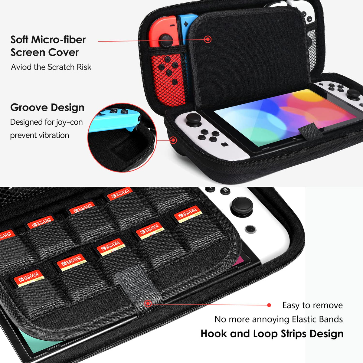 ivoler Carry Case for Nintendo Switch 2 (2025 Model) – Protective Portable Hard Shell Pouch Carrying Travel Game Bag for Nintendo Switch 2 Accessories Holds 12 Game Cartridge– Black