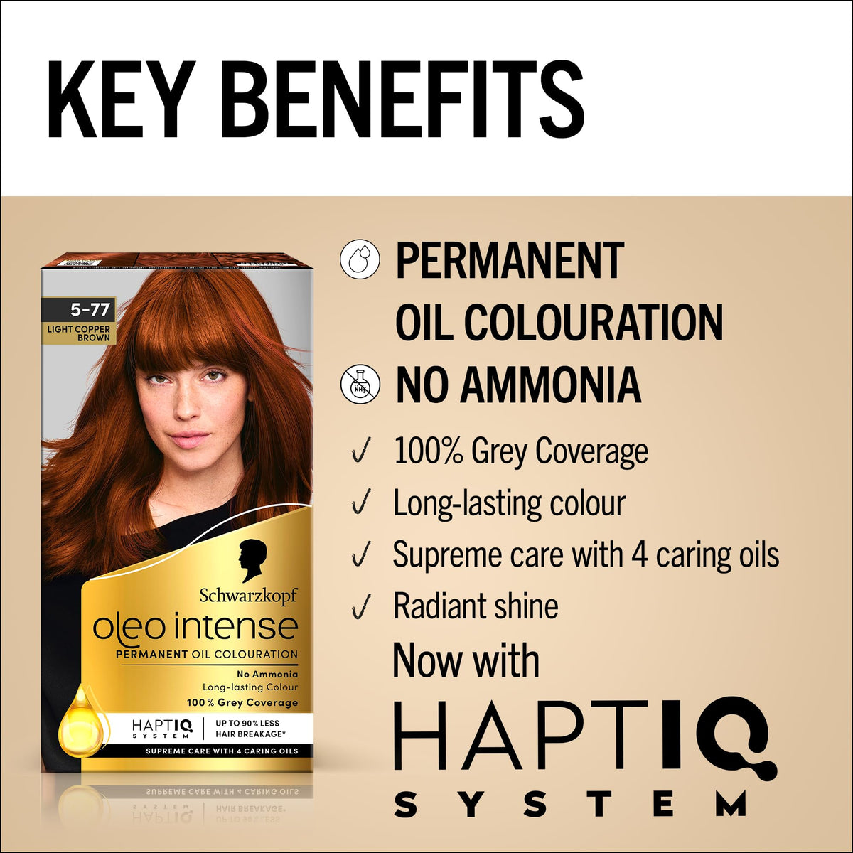 Schwarzkopf Oleo Intense Permanent Hair Colour 4-60 Gold Brown | Ammonia Free Oil Hair Dye | 100% Grey Coverage | Long-Lasting Rich Colour | With HaptIQ System & Caring Oil Mask (Pack of 2)