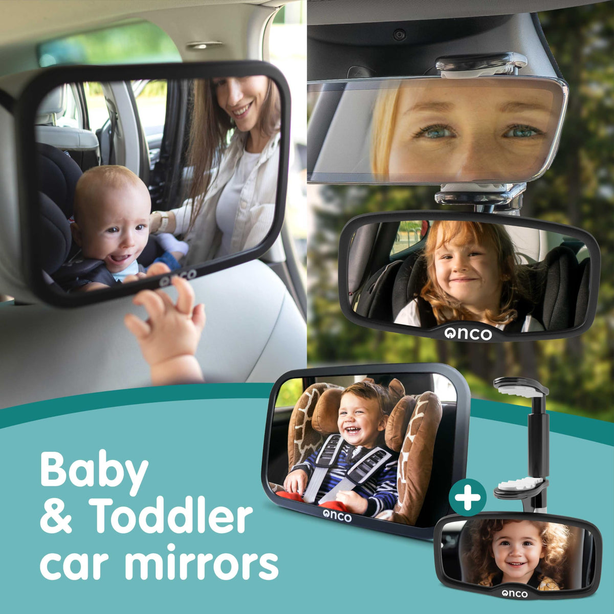 Onco Baby Car Mirror - Award-Winning, Shatterproof & Shakeproof [Black]
