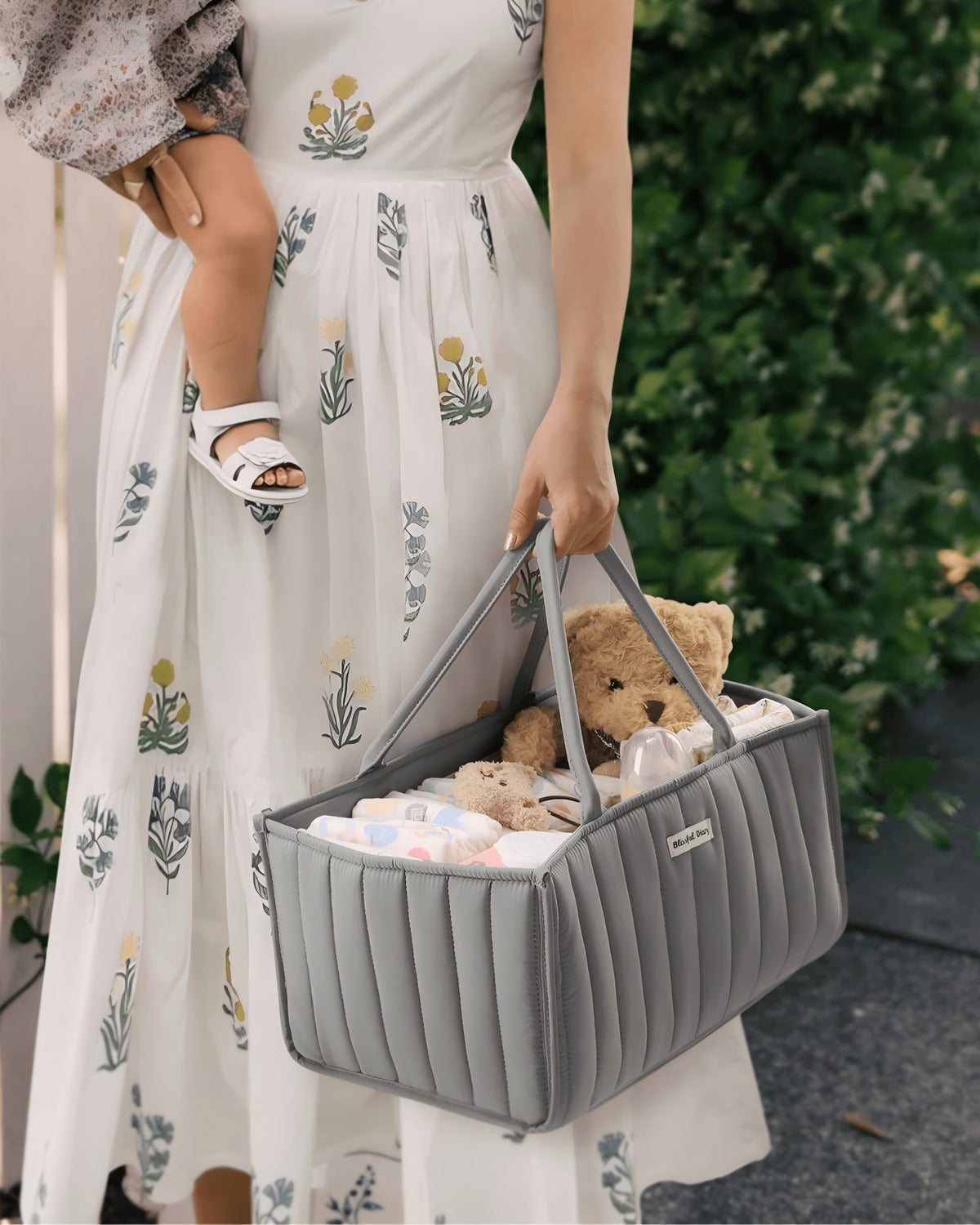 Blissful Diary Nappy Caddy Organiser, Baby Diaper Caddy for Nappy Station, Stylish Storage Basket for Newborn Essentials, Baby Shower Gifts for Girl or Boy, Woodland Cream