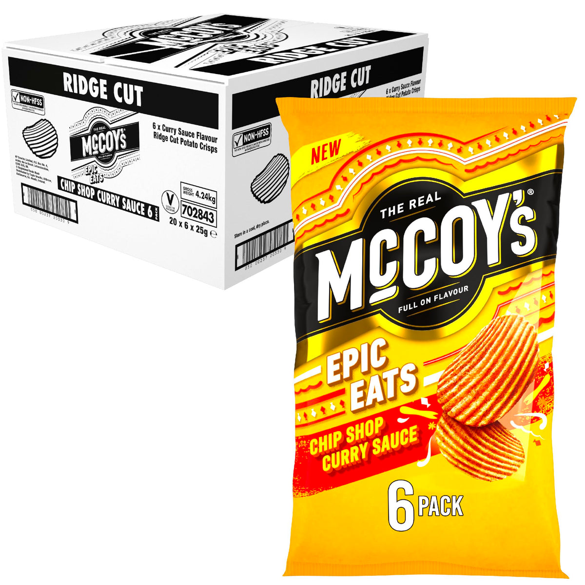 McCoy's Sizzling King Prawn Multipack Crisps 6 Pack (Multipack BOX of 20) - Fully loaded with flavour, iconic ridged crisp, unmistakable crunch