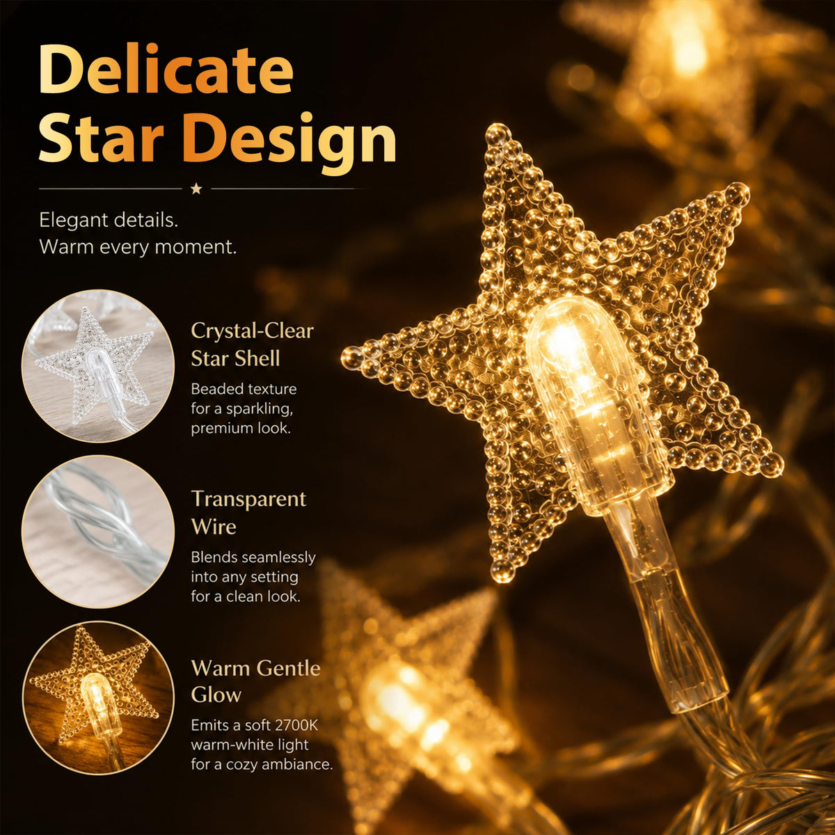 Fulighture Fairy Lights Battery Operated: 5m 16ft 40LED Snowflake
