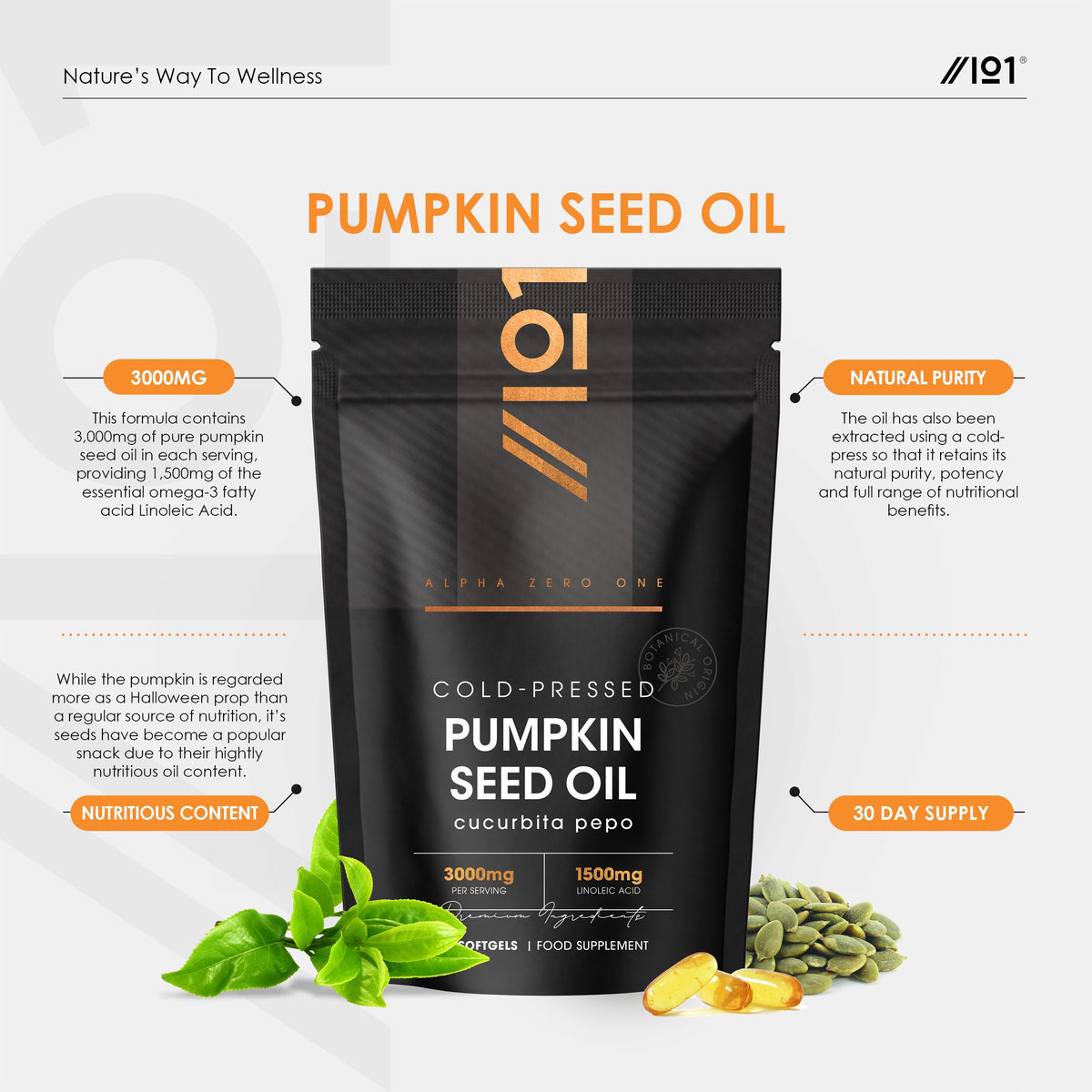 Organic Pumpkin Seed Oil 2160mg – 80% Linoleic & Oleic Acid – 120 Vegan Capsules – 1769mg Omega 6 & 9 – Virgin & Cold Pressed – By Alpha01