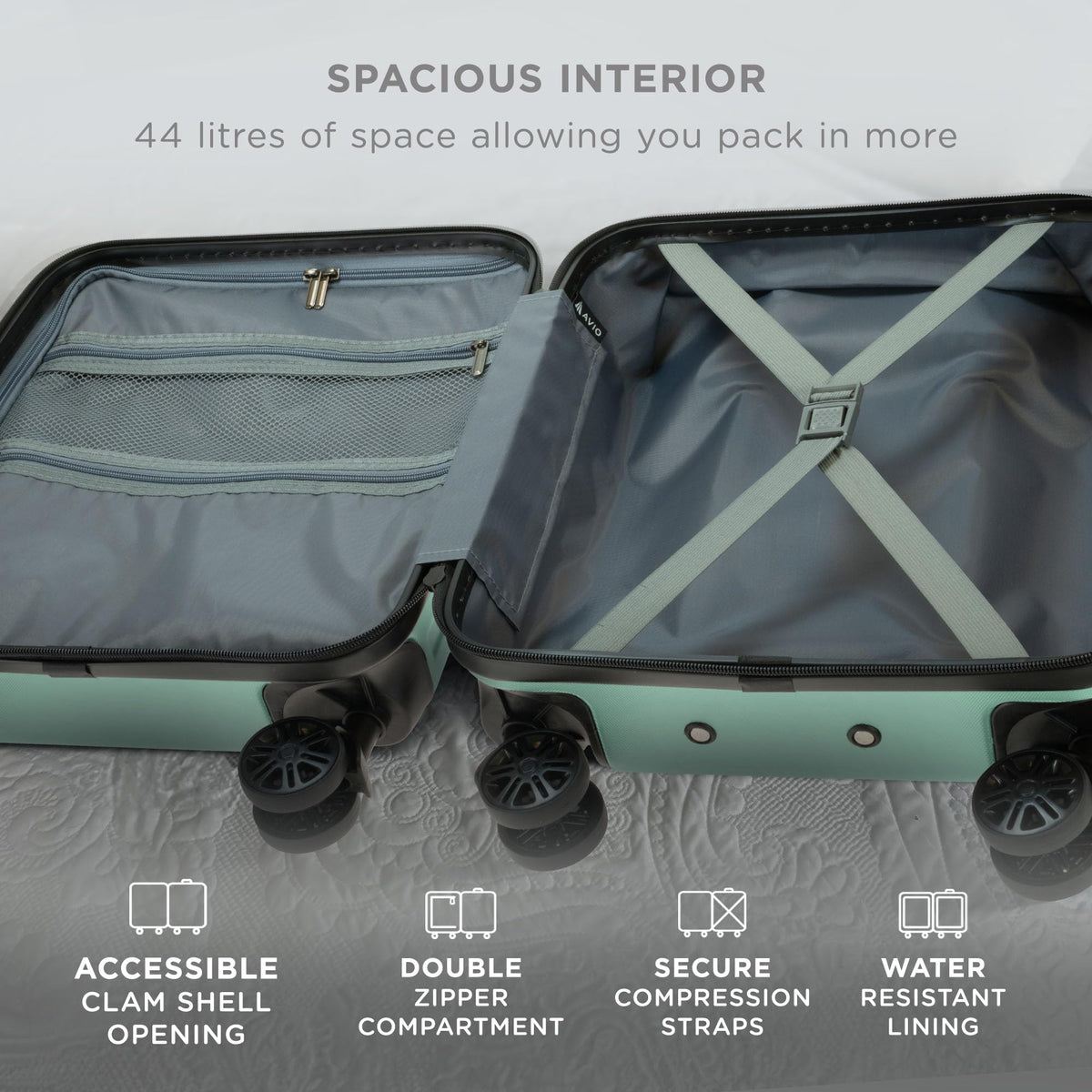 Avio Carry-On Cabin Luggage 55x40x20cm | Hard Shell Suitcase 4 Wheels